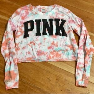 PINK VS LONG SLEEVE TIE DYE CROP TOP SIZE XS